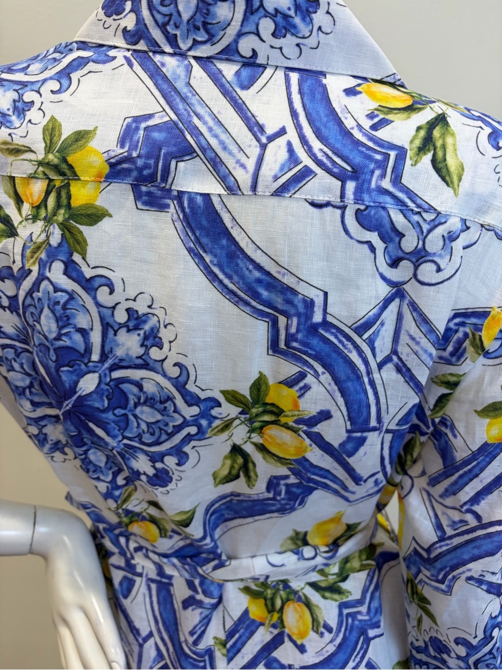 NWT IDILLIO POSITANO Linen Lemon Majolica Print Belted Button Up Shirt Dress - Picture 12 of 15